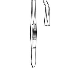 Tissue Forceps Merit Iris 4 Inch Mid Grade Stainless Steel NonSterile NonLocking Thumb Handle Curved Serrated Tips with 1 X 2 Teeth